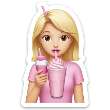 Blonde Girl drinking a pink milkshake sticker