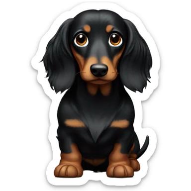 Black, long-haired, wiener dog sticker