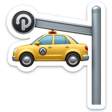 A 3D cartoon street sign showing a towing symbol, on a metal pole, clean background, Memoji-style rendering. sticker