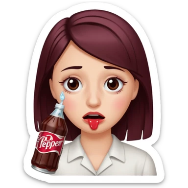 crying face with long eyelashes holding a dr pepper sticker
