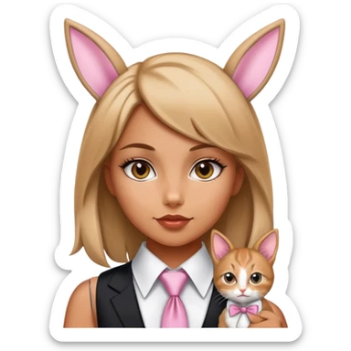 girl kitten wearing playboy bunny ears and a ncecktie sticker