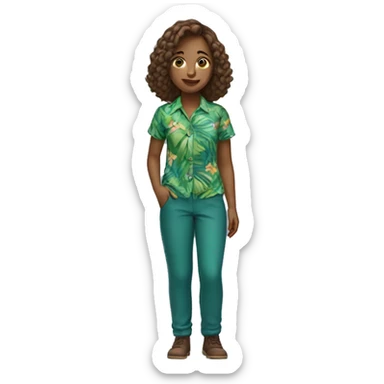 Girl with blue and green tropical shirt with brown pants sticker