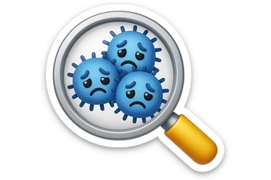 EMOJI STILE IPHONE DI una lente di ingrandimento che inquadra un cumulo di batteri intestinali tristi, IPERREALISTICO 4K sticker