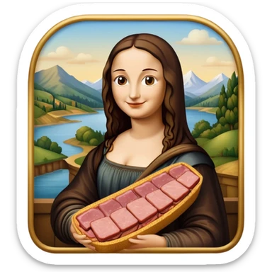  mona lisa with SPAM MEAT renaissance landscape sticker
