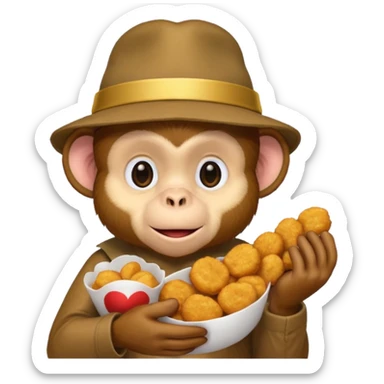 Monkey with a hat and chicken nuggets sticker