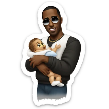 P diddy holding a baby sticker
