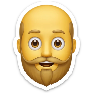 A yellow smiley emoji with a beard growing out of the top of his head, where his head hair should be. There is no beard on his face sticker