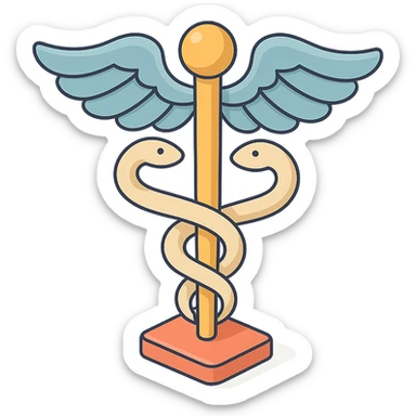caduceus symbol with emphasis on wings, 2D isometric style, soft rounded shapes, clean contours, pastel palette, detailed shadows and highlights, modern illustration, transparent background sticker