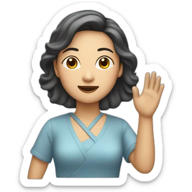 Asian woman with glaces waving sticker