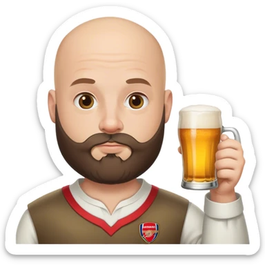 Bald Arsenal fan with beard drinking beer sticker