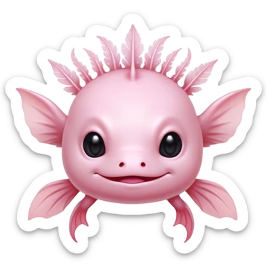 Cinematic Noble Axolotl Portrait Emoji, Poised and regal, with a slender, graceful build and smooth, pale pink skin adorned with feathery external gills, deep-set soulful dark eyes, Simplified yet sharp and sophisticated features, highly detailed, glowing with a soft, ethereal glow, high shine, intelligent and enigmatic, stylized with an air of aquatic elegance, focused and attentive, soft glowing outline, capturing the essence of a watchful and mystical creature, so majestic it feels as though it could glide out of the screen with effortless authority! sticker