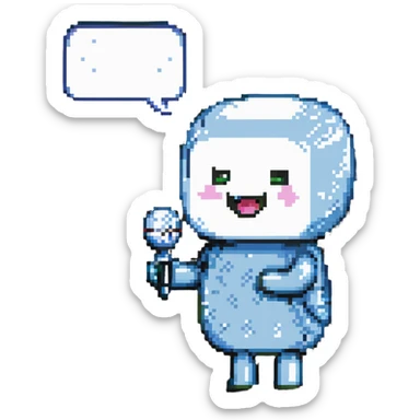 pixel art of a singing character with a speech bubble containing 'tralalero tralala' sticker