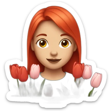 red hair girl with tulips sticker