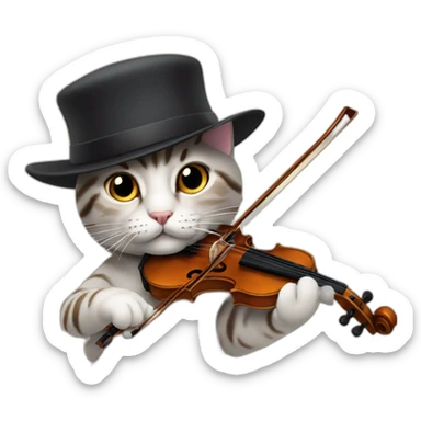 cat playing a violin with a hat sticker