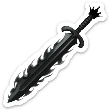 generate a black sword burning with black flames and a black crown hanging on the black sword sticker