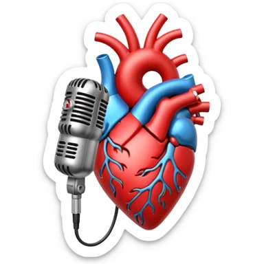 anatomical heart and retro microphone fused together, music notes accenting the design, romantic sticker