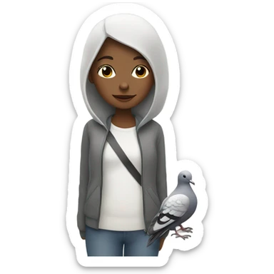 girl with closed eyes outdoors with pigeon sticker