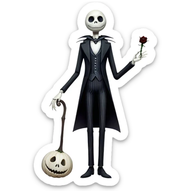 Full body view Cinematic 3D ultra realistic 32K HD image of Jack skellington, stunning detail as though captured in a timeless photograph, rich textures, visually rich, so lifelike that it feels like it could leap off the page at any moment sticker