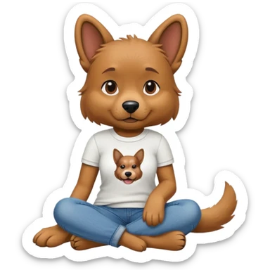 female dog anthropomorphised wearing jeans and a t-shirt sitting pose sticker