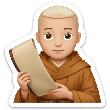 A gentle monk in simple robes, holding a scroll with serene expression.
 sticker