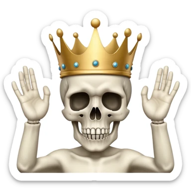shocked skull with crown, hands raised pressing on head in disbelief sticker