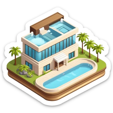 luxury spa resort hotel, isometric exterior  sticker