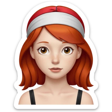 ["Fair skin female, smooth red hair, red ribbon headband."] sticker