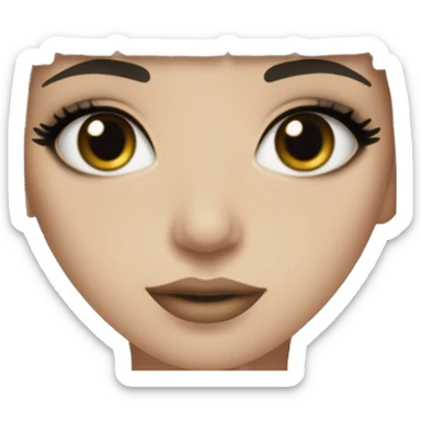 Black hair with bangs, hazel eyes, dark make up, black eyeliner, very pale skin sticker