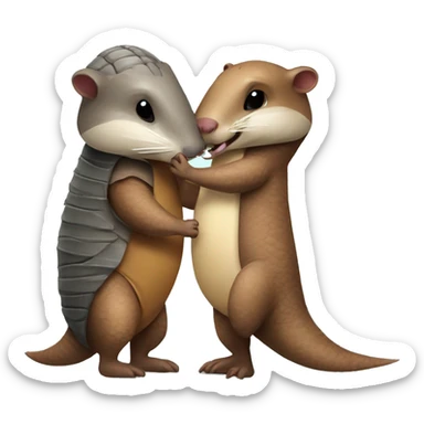 armadillo and otter giving a kiss to each other sticker