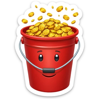 A red bucket full of gold sticker