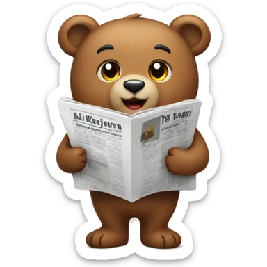 cute bear holding newspaper on hand sticker