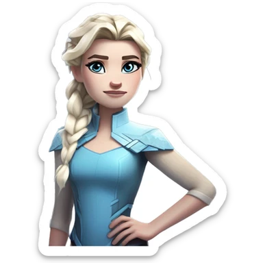 Minecraft wholesome nerd Elsa in Marvel Avengers style, oil paint, mysterious eyes, intricate lips, masterpiece pose, odd perspective, beautiful, desirable, logical sticker
