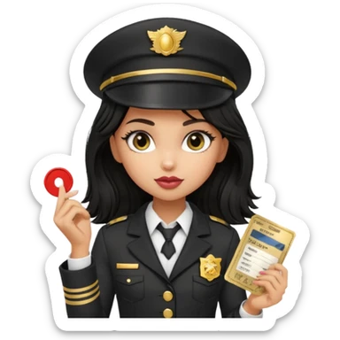 a pretty bratz dusky girl in a train with black shaggy hair sticker