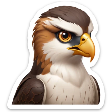 Cinematic Noble Falcon Portrait Emoji, Poised and majestic, with a streamlined, muscular build, a sharply hooked beak, and intense, piercing eyes that exude focus and speed, Simplified yet sharp and sophisticated features, highly detailed, glowing with a soft, amber radiance, high shine, intelligent and commanding, stylized with an air of aerial authority, focused and swift, soft glowing outline, capturing the essence of a watchful and confident falcon that appears ready to soar out of the screen with effortless power! sticker