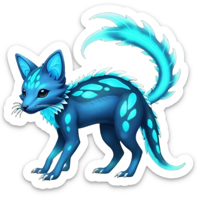 Rare realistic dark-neon glowing bioluminescent edgy badass epic pretty beautiful handsome gorgeous aesthetic colorful vibrant Vernid-Trico-species-Fakemon-creature by LiLaiRa, 4 legs, 1 tail, random markings, (full body) sticker