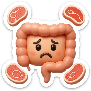 emoji stile iphone in 3d di un intestino triste con fette di carne che gli fluttuano intorno sticker