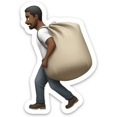 white tired man dragging a big heavy bag behind him sticker