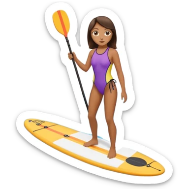Brunette girl and paddle boarding  sticker
