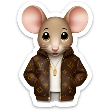 Cute brown mouse wearing louis vuitton jacket sticker
