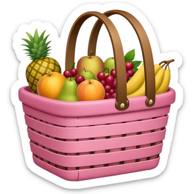 Pink basket, plaid lining, with both food, drink and fruits sticker