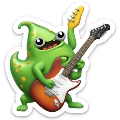Happy slimy slug playing electric guitar sticker