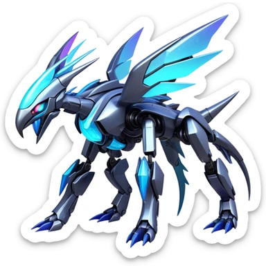  Epic legendary rare glowing mechanical Shiny sparkly transparent bioluminescent luminescent vibrant bright pastel dark exotic iridescent colorful gradients futuristic modern metallic glossy glittery fantasy-cyber-Fakémon-Vernid-Dialga-Palkia-mecha-creature sticker