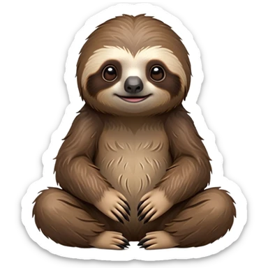 cinematic-sloth-realistic-full-body-sitting-emoji,-long-curved-claws-clinging,-thick-shaggy-brown-fur-slightly-ruffled,-head-tilted-dramatically,-slow-blinking-eyes-filled-with-serene-wisdom,-simplified-yet-realistic-focused-features,-highly-detailed,-glowing-with-an-almost-sarcastic-glow sticker