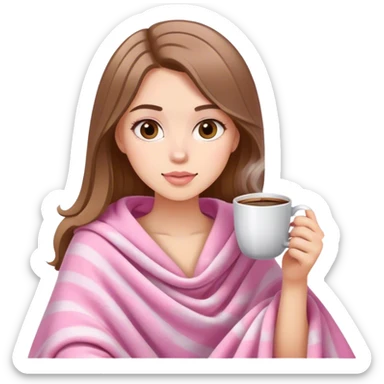 white brown hair pretty girl in a pink blanket sipping coffee sticker