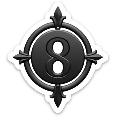 Emoji, avant-garde gothic emblem made of matte black metal, number 8 integrated into the word “FORTUNA”, luxury fashion symbol aesthetic, clean sculptural form, no glow, no neon, flat emoji style, centered, transparent backgroun sticker