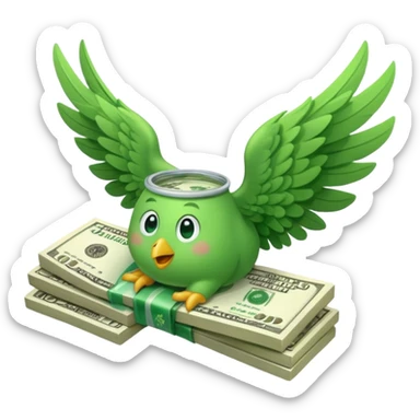 un fajo de dólares con alas volando sticker