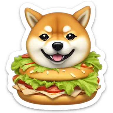 a fortune-telling shiba inu reading your fate in a giant hamburger, digital art sticker