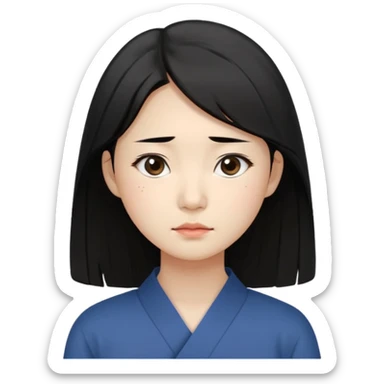 Korean woman, East Asian features,
female human face avatar, headshot,
slightly uncomfortable expression,
subtle frown, tired eyes,
sensitive and delicate mood,
neutral face, minimal expression,
simple black hair,
clean background,long hair
professional, minimal style sticker