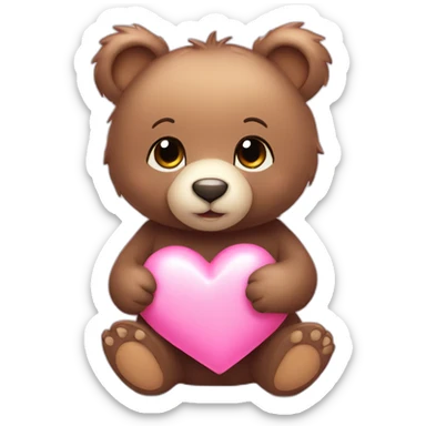 Cute baby bear with pink heart sticker