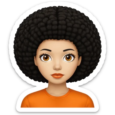 black afro hair in nonsmiling woman with orange shirt sticker
